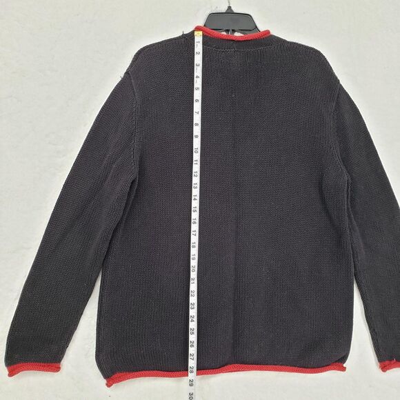 Vintage Jones New York Sweater Women Large Black Nordic Snowflake 100% Cotton - Picture 6 of 8